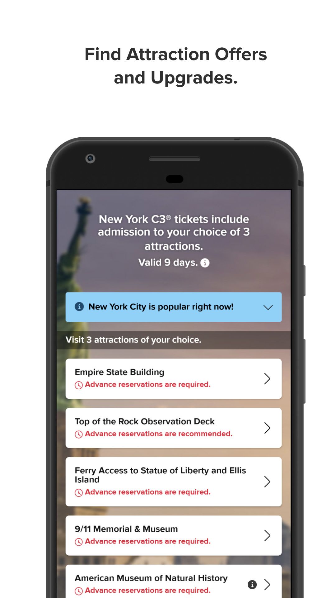 a screenshot of the my citypass app listing several attractions