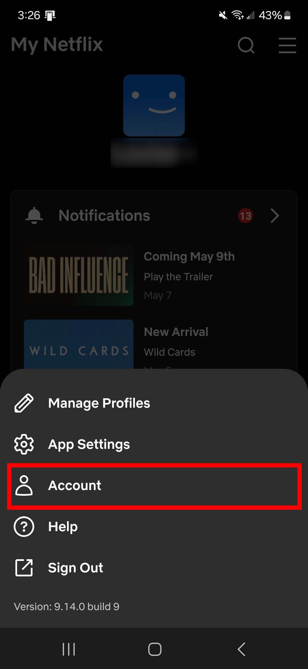 رئوس مطالب مستطیل قرمز از روی حساب در برنامه Netflix