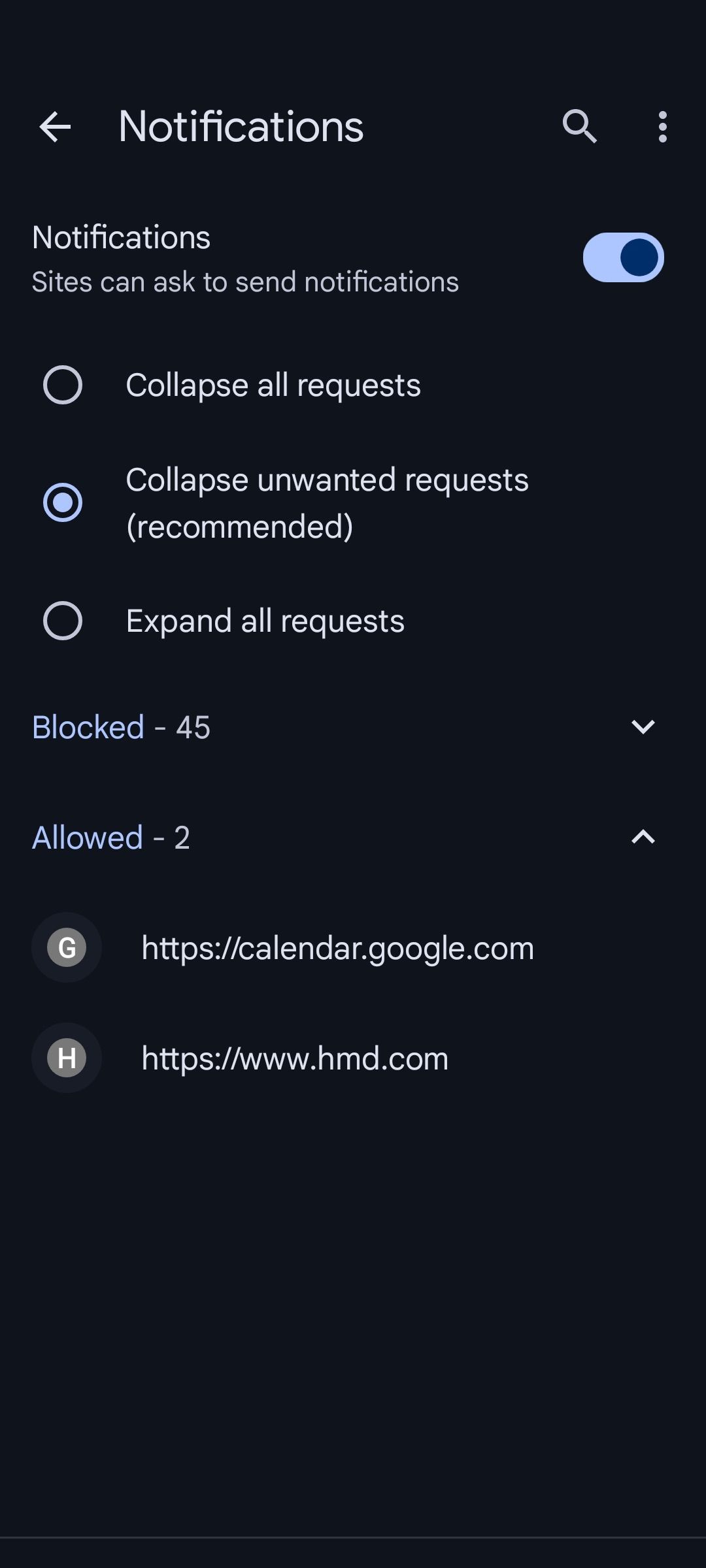 Turning off website notifications on Google Chrome app