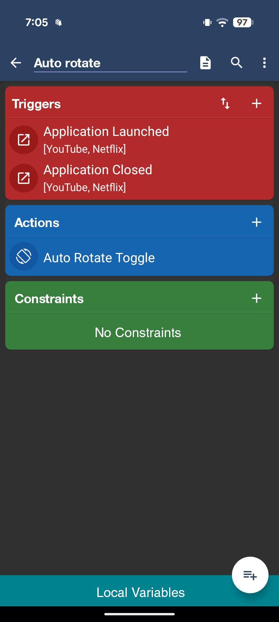 Configured macro for auto-rotate with YouTube/Netflix triggers