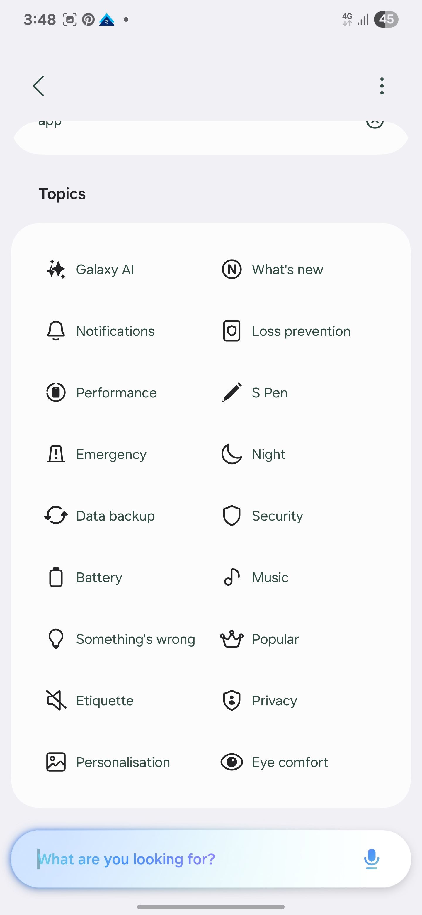 Settings menu in One UI 7