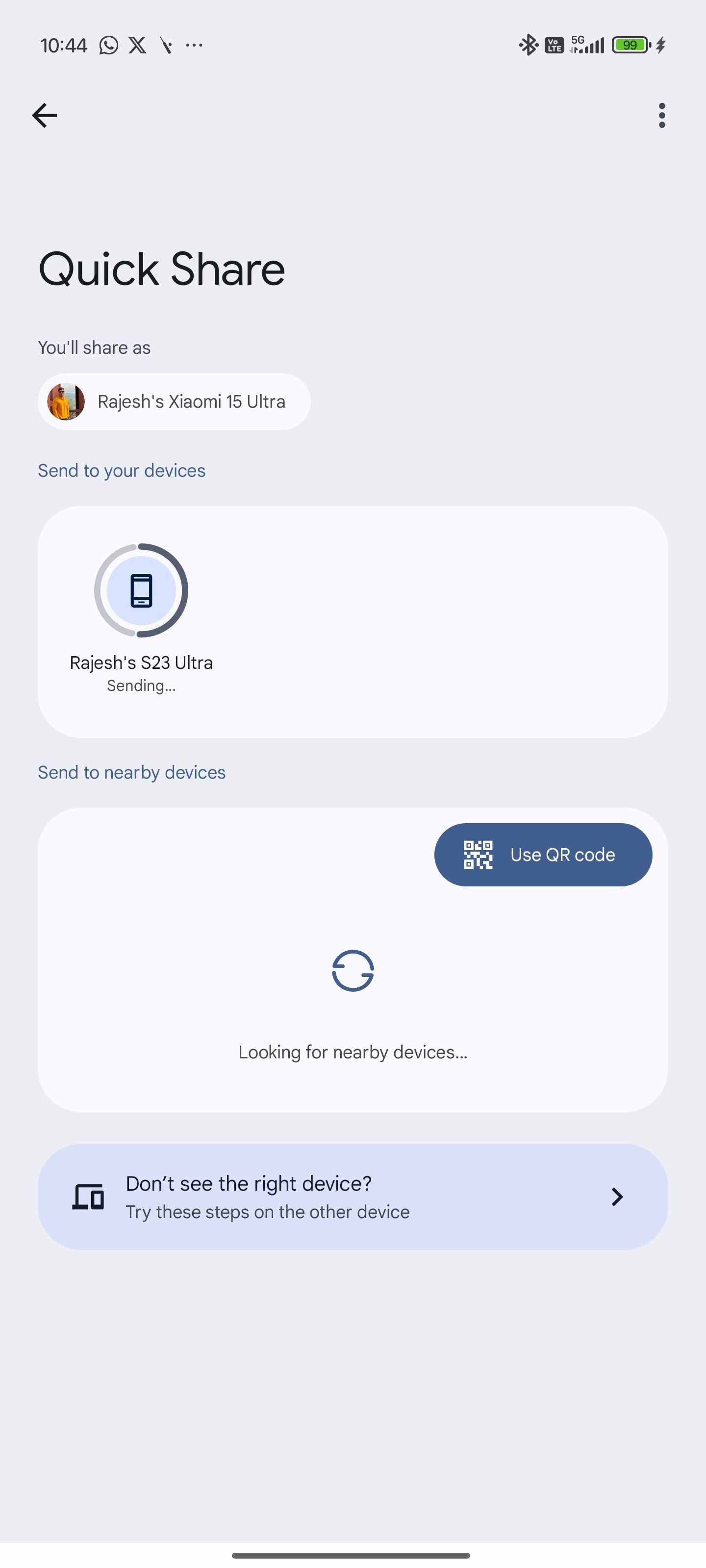Quick Share transfer over mobile data