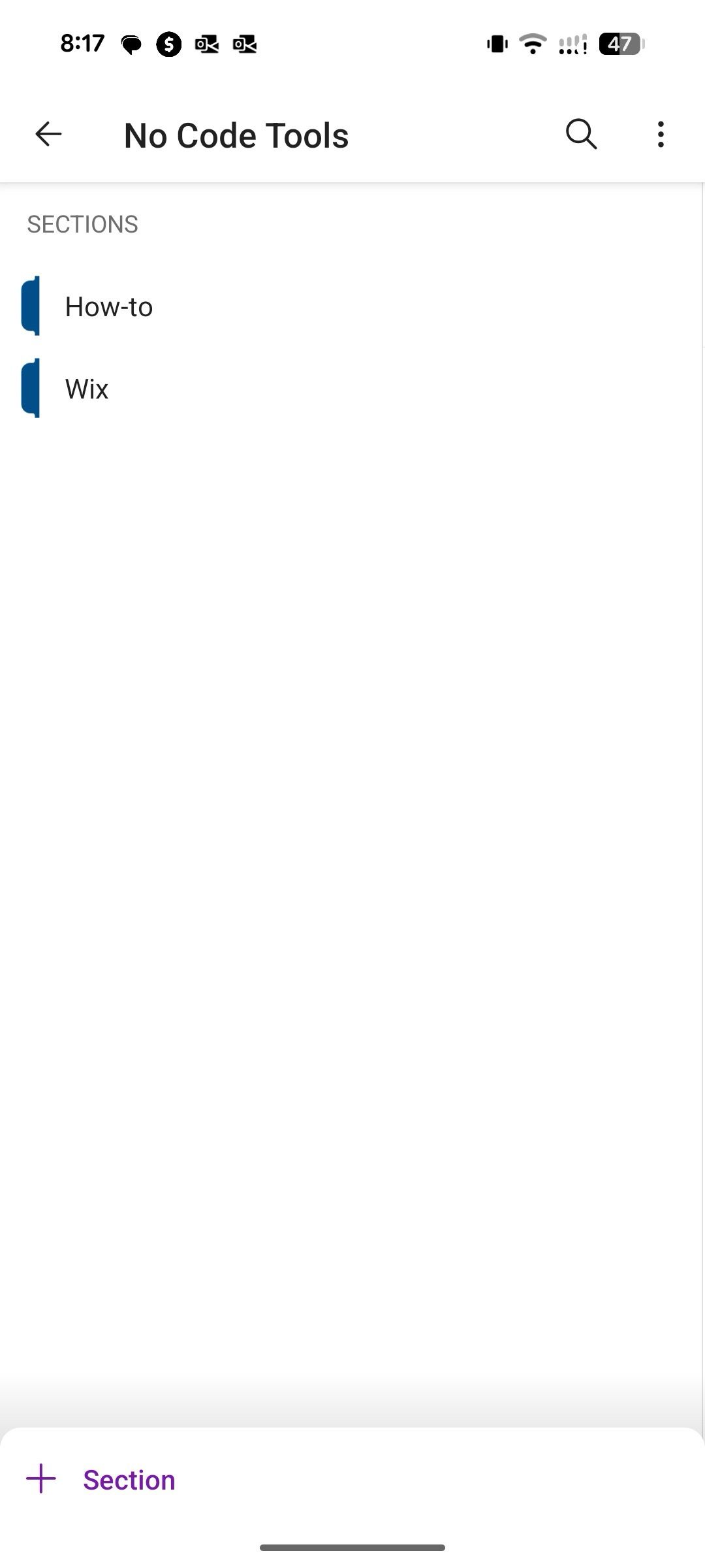 Notebook sections in OneNote