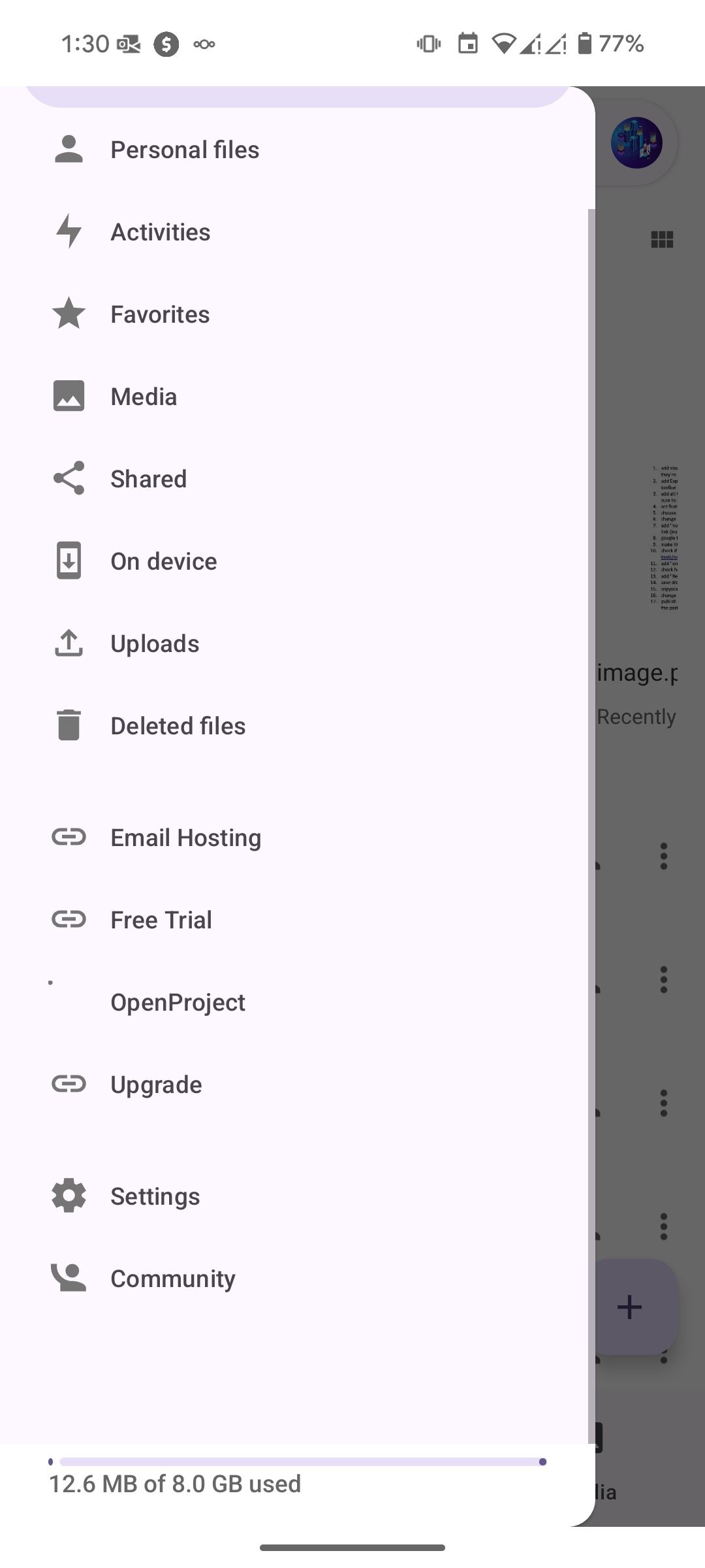 side menu in Nextcloud
