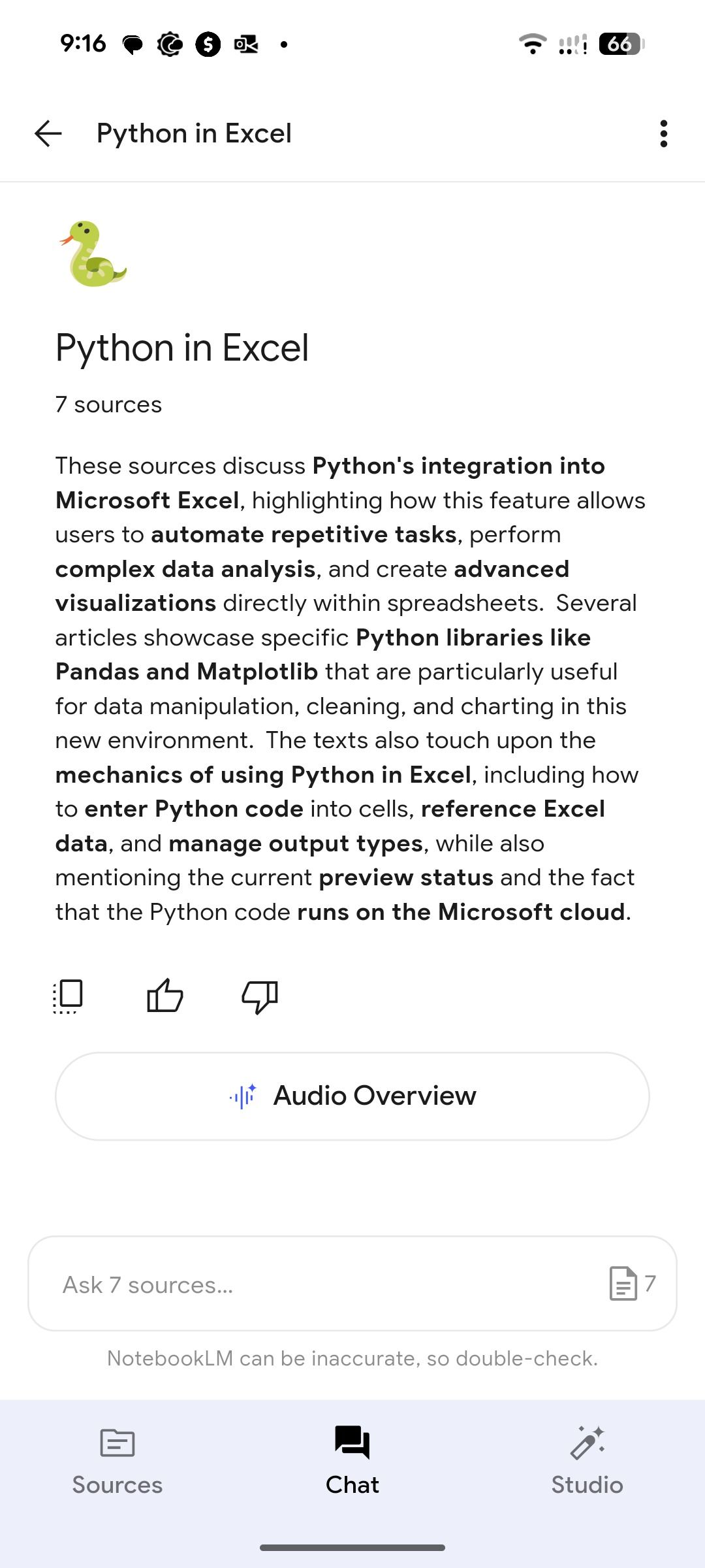 Chat menu in NotebookLM on Android