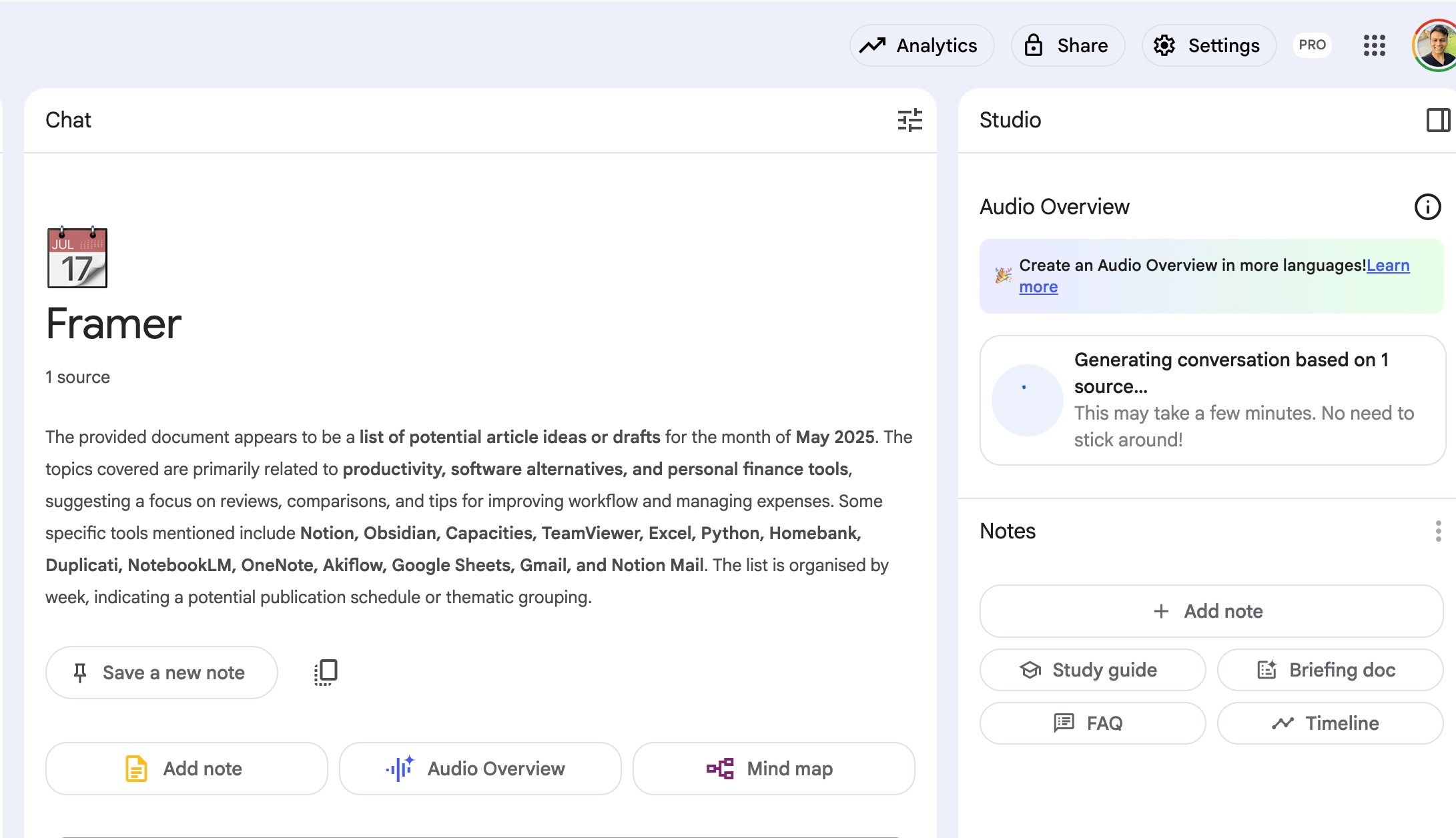 Check audio overview in NotebookLM