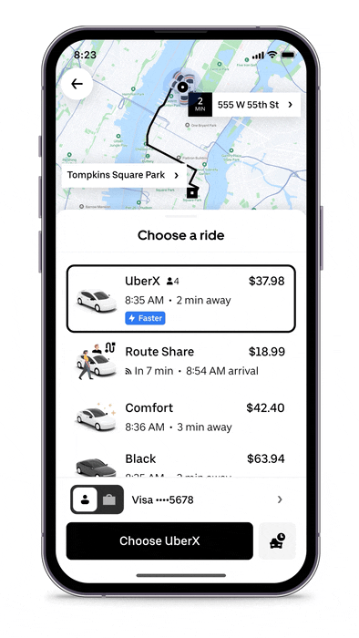 A GIF highlighting Uber's new Route Share feature.