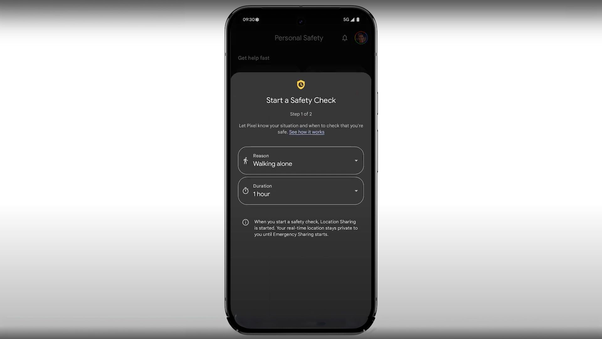 Android's safety check menu