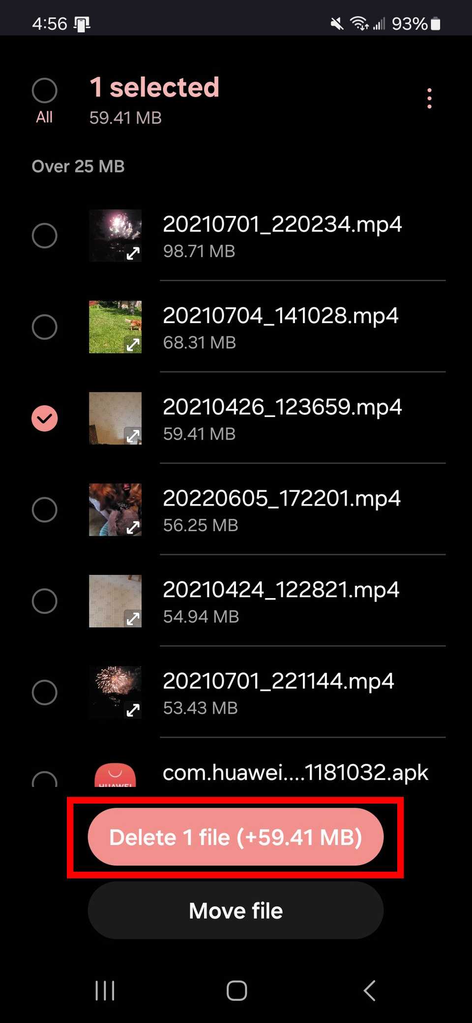 Review large files to delete