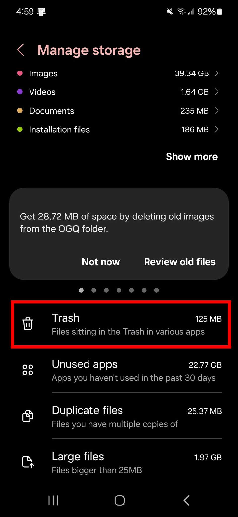 Trash option in My Files
