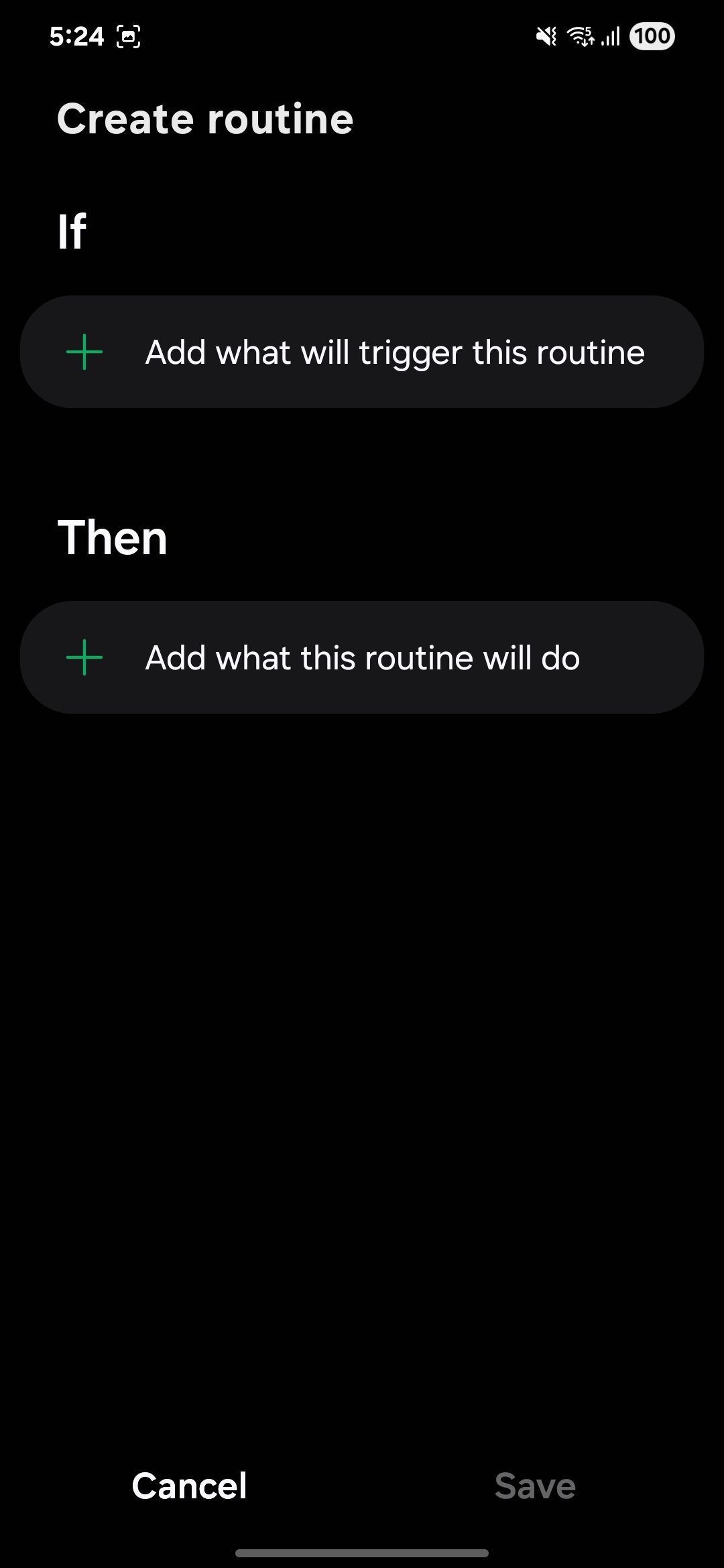 Create Routine interface with trigger and action options