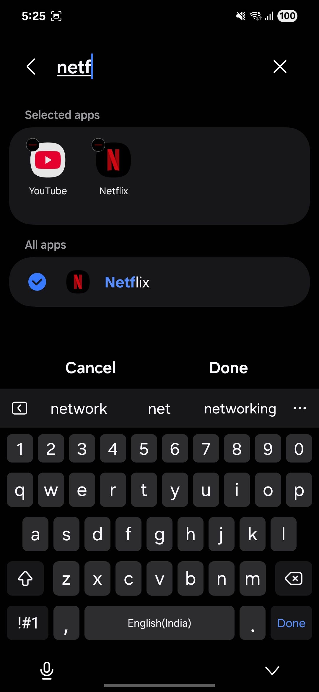 Netflix and YouTube selected for app-based routine trigger