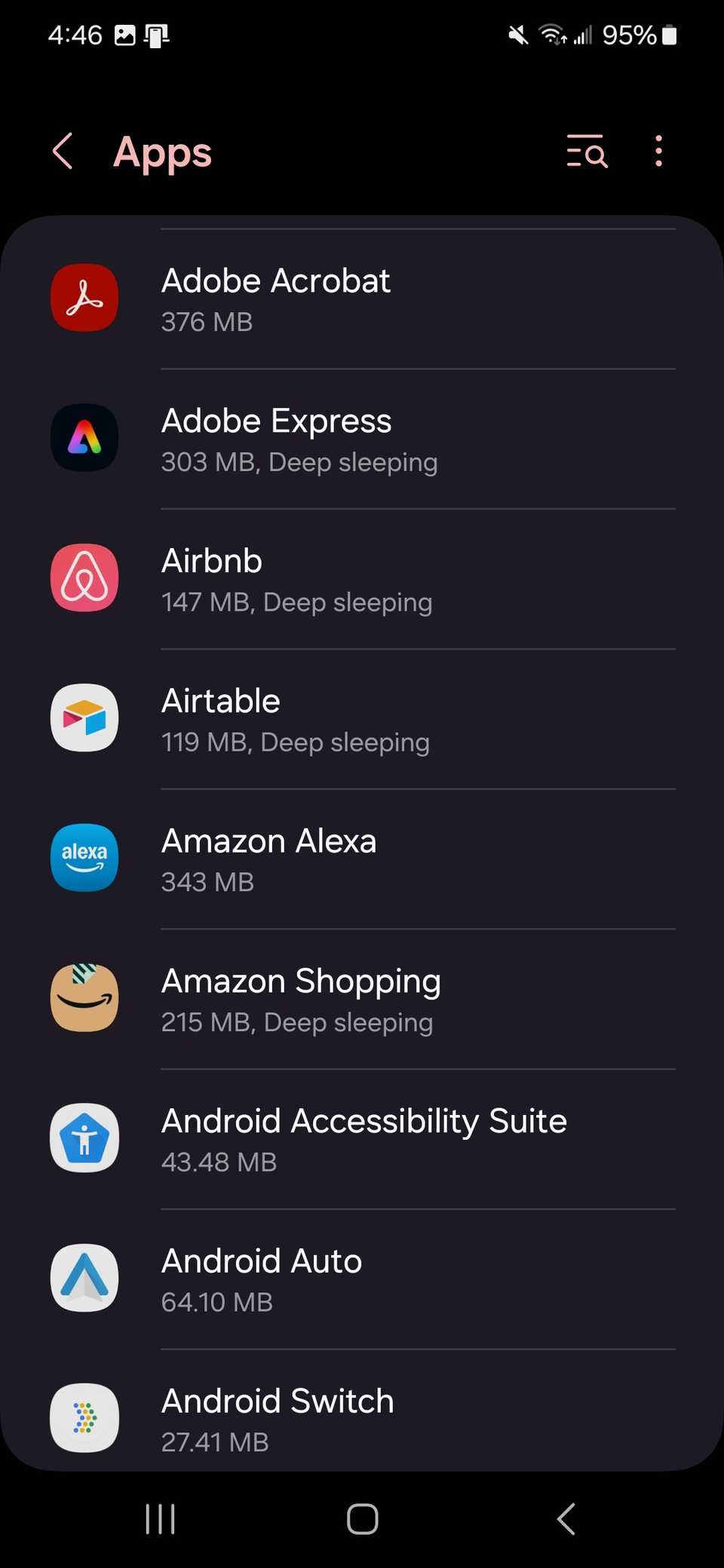 App list on Samsung