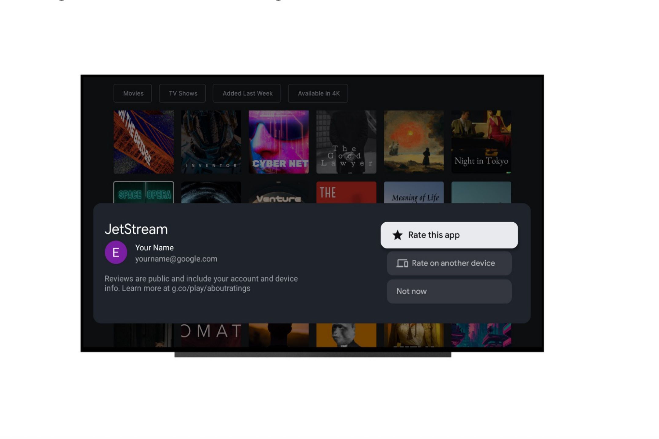 Image showing rating prompt in a Google TV app