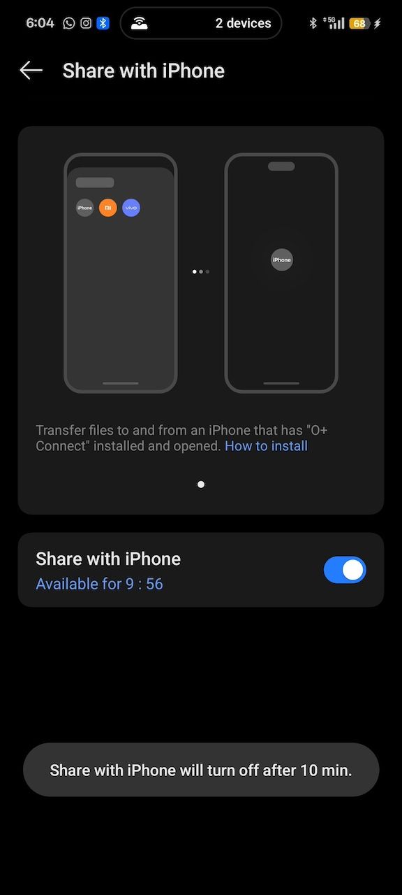 Share with iPhone feature enabled in Realme phone settings