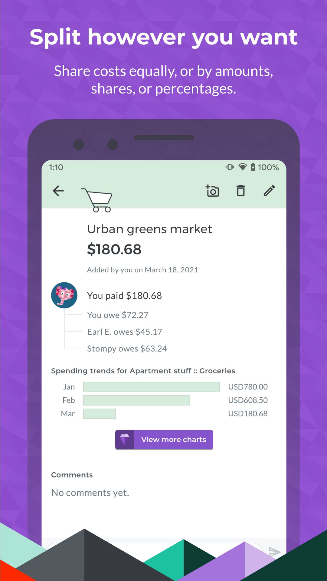a screenshot of the splitwise app displaying shopping expenses