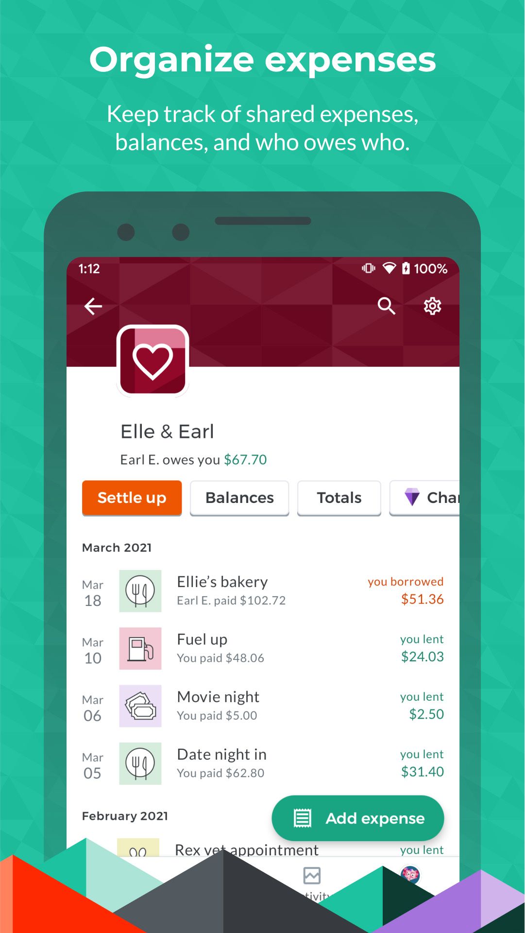 a screenshot of the splitwise app listing expenses on a calendar 