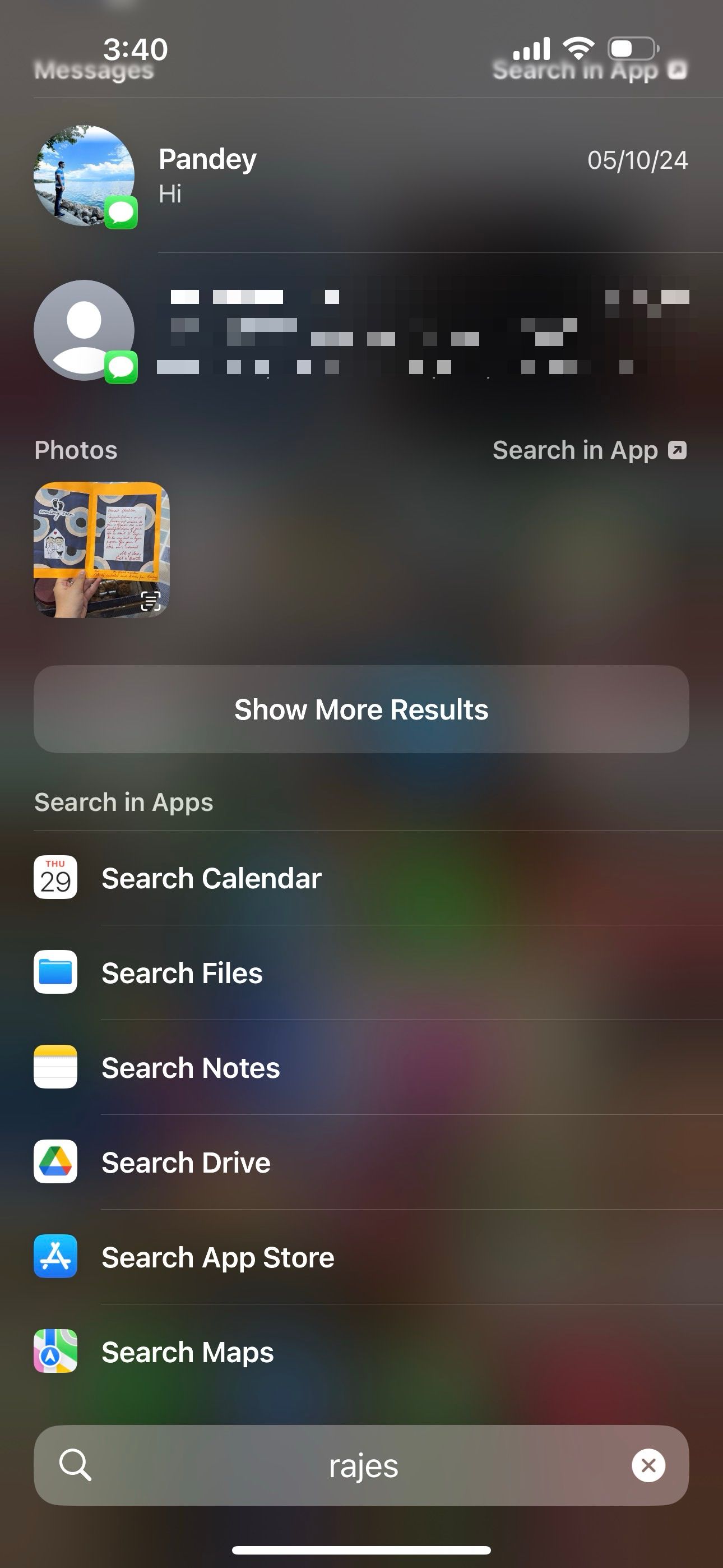 Spotlight iPhone search results