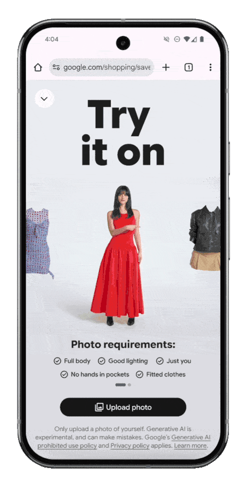 A GIF highlighting Google's personal Virtual try-on feature.