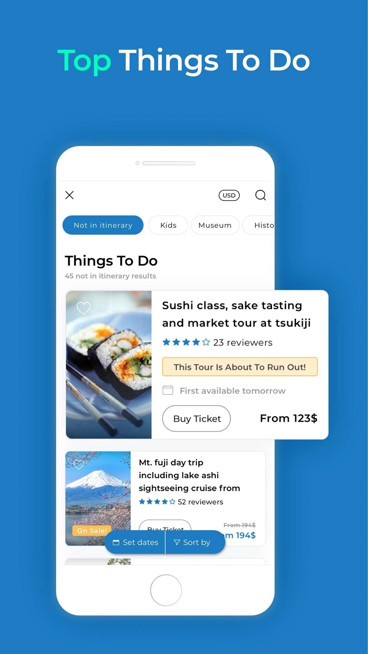 things to do app showing restuarant details