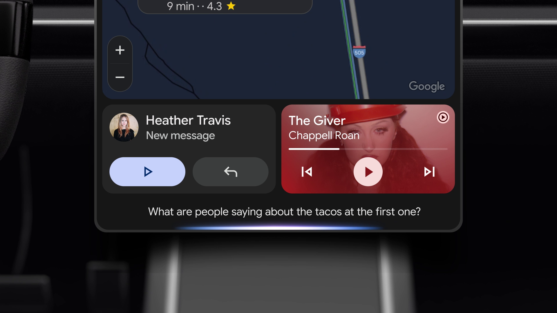 A render of Gemini active in Android Auto