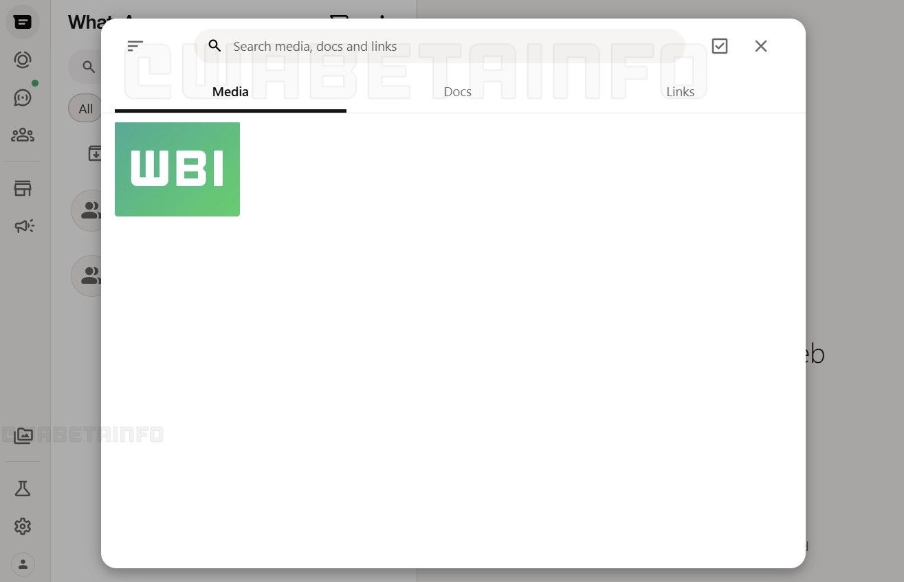 A screenshot of WhatsApp web's potentially upcoming media hub.