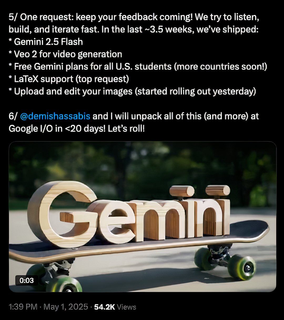 A screenshot of the last part of Josh Woodward's post on X, where he highlighted all the updates Google has shipped in the past three weeks. 