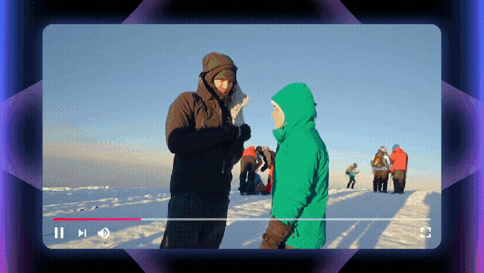 A man proposing to a woman on a ski slope, followed by a streaming service recommending ad insertion right after.