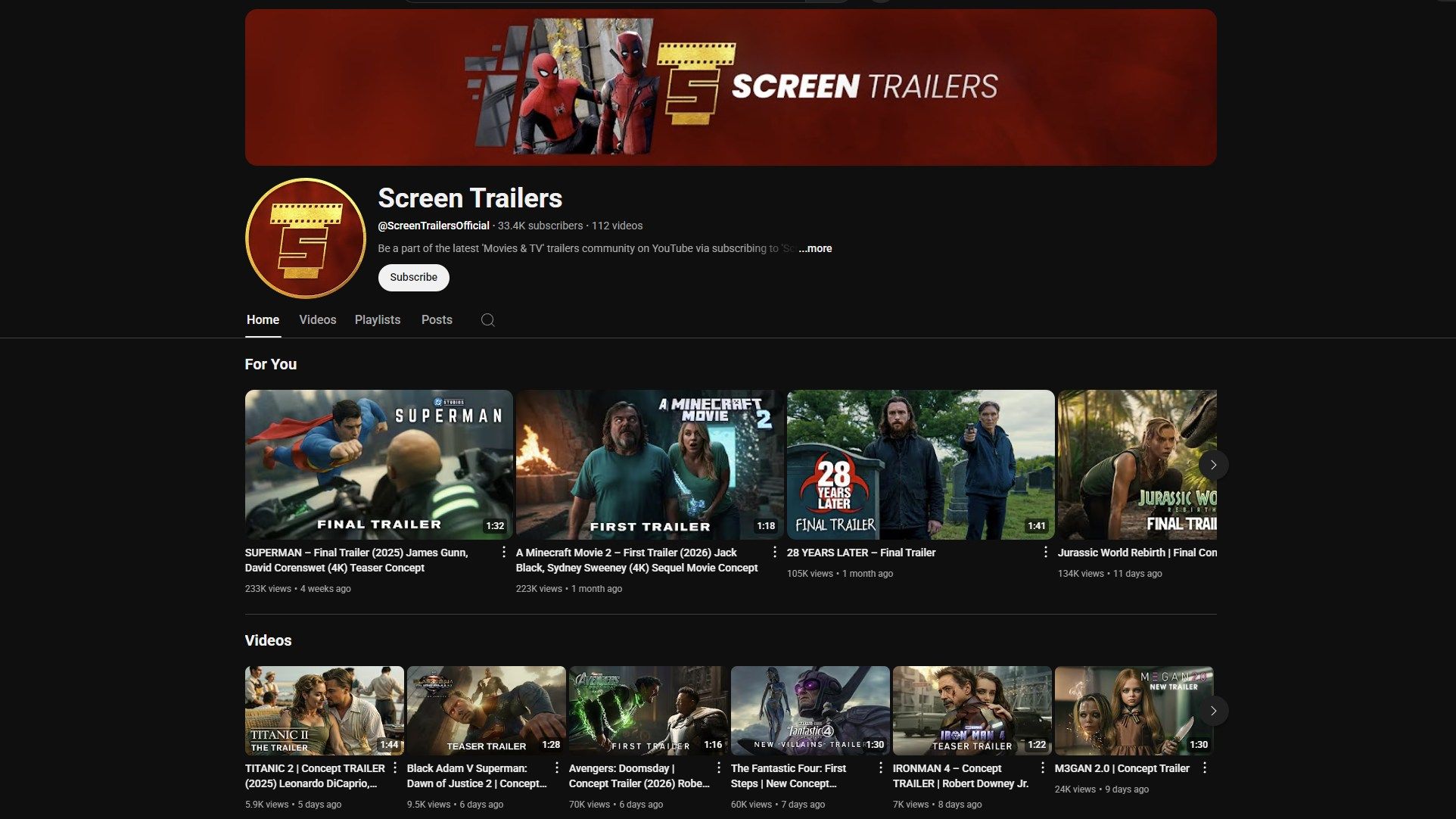 A screenshot from the now-demonetized Screen Trailers YouTube channel.