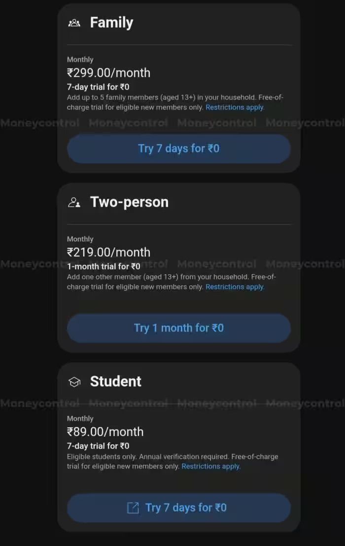 YouTube Two-person subscription pla