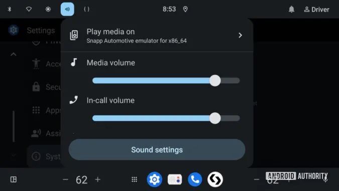 A screenshot highlighting AAOS 16's redesigned volume panel.