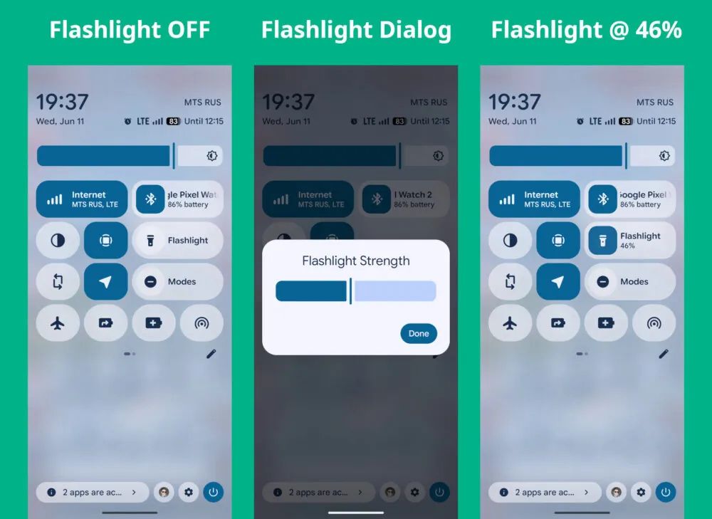 Potentially what the Android 16 flashlight strength controls could look like.
