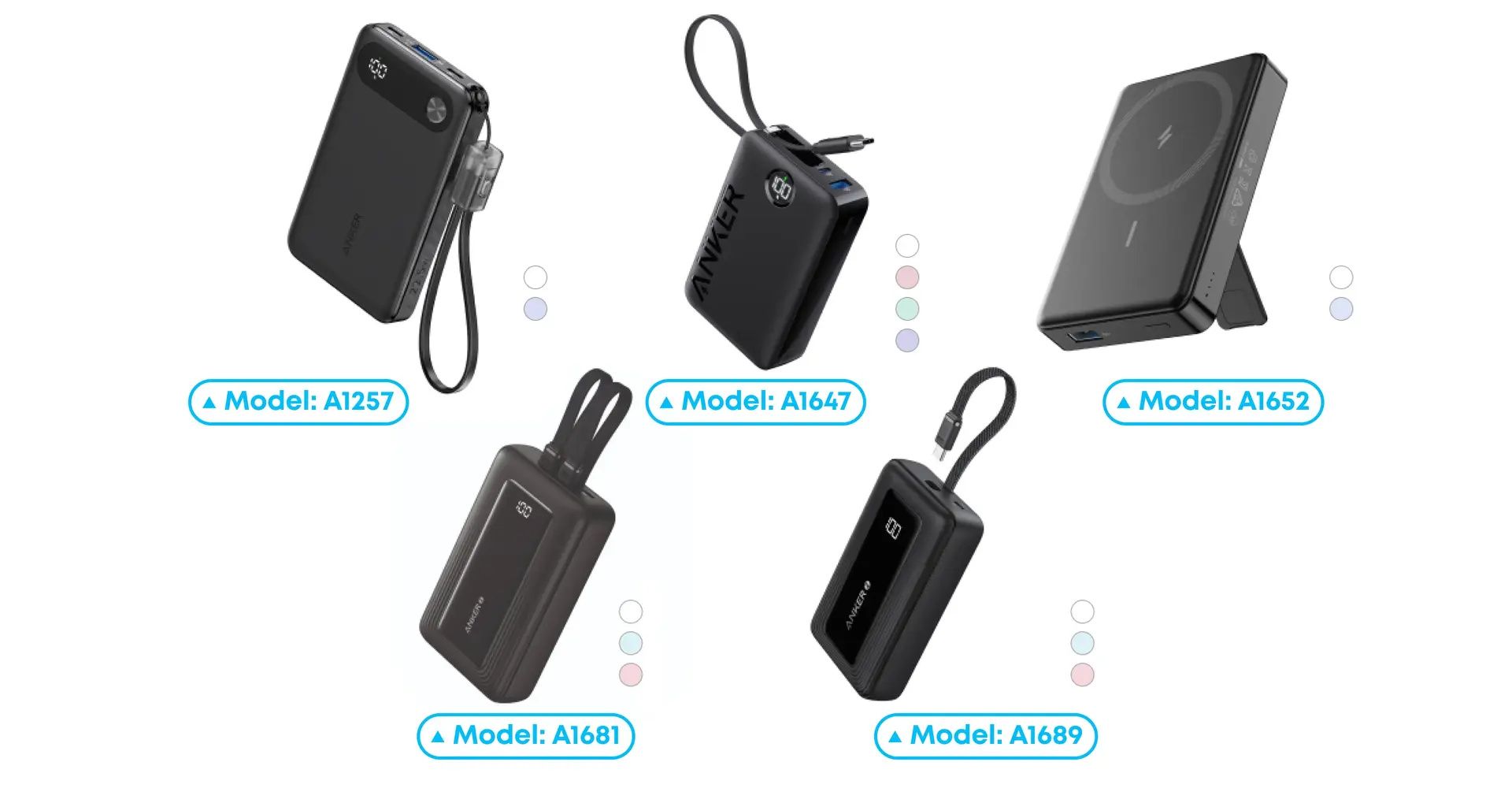 The five Anker power banks affected by the recall.