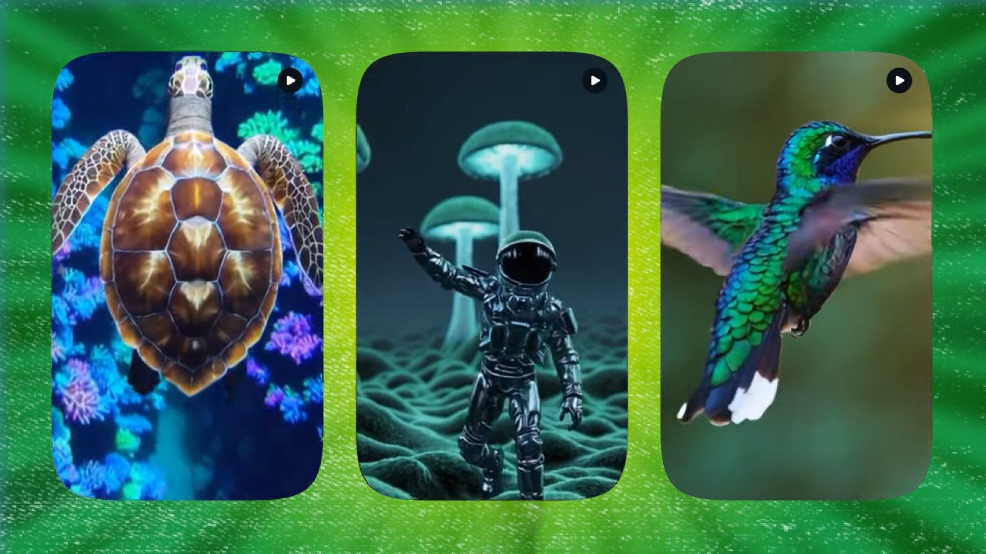 Screenshots from Bing AI-generated video clip examples.