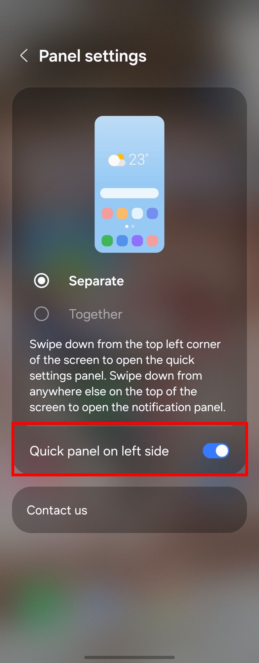 Swapping Quick Settings from right to left in One UI 7's Panel Settings.