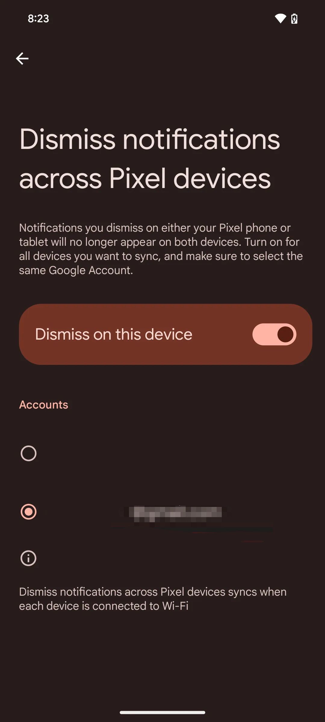 显示激活的倾斜按钮以拒绝几个像素设备上的通知