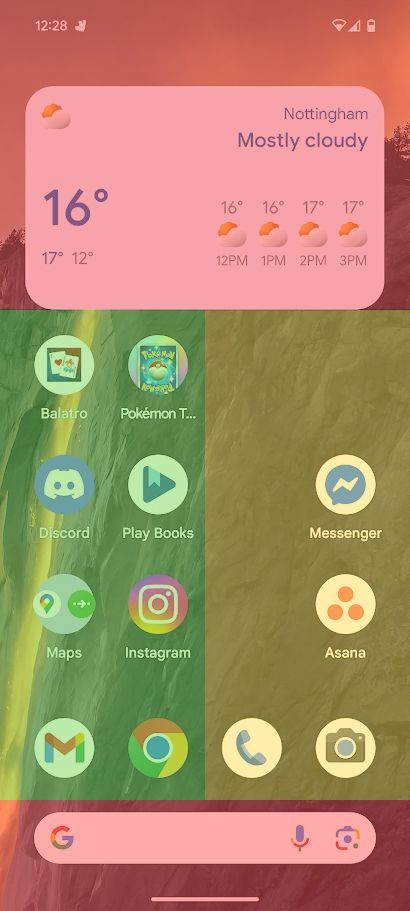 apps and widgets on android highlighted in various colors
