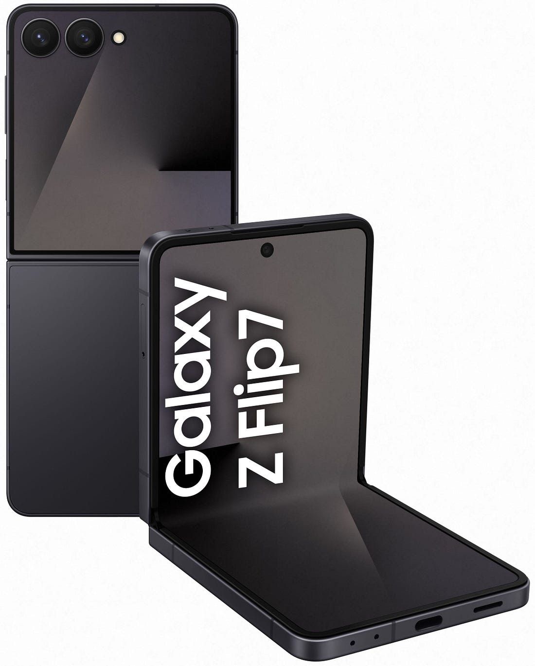A render of the Galazy Z Flip 7 in black.