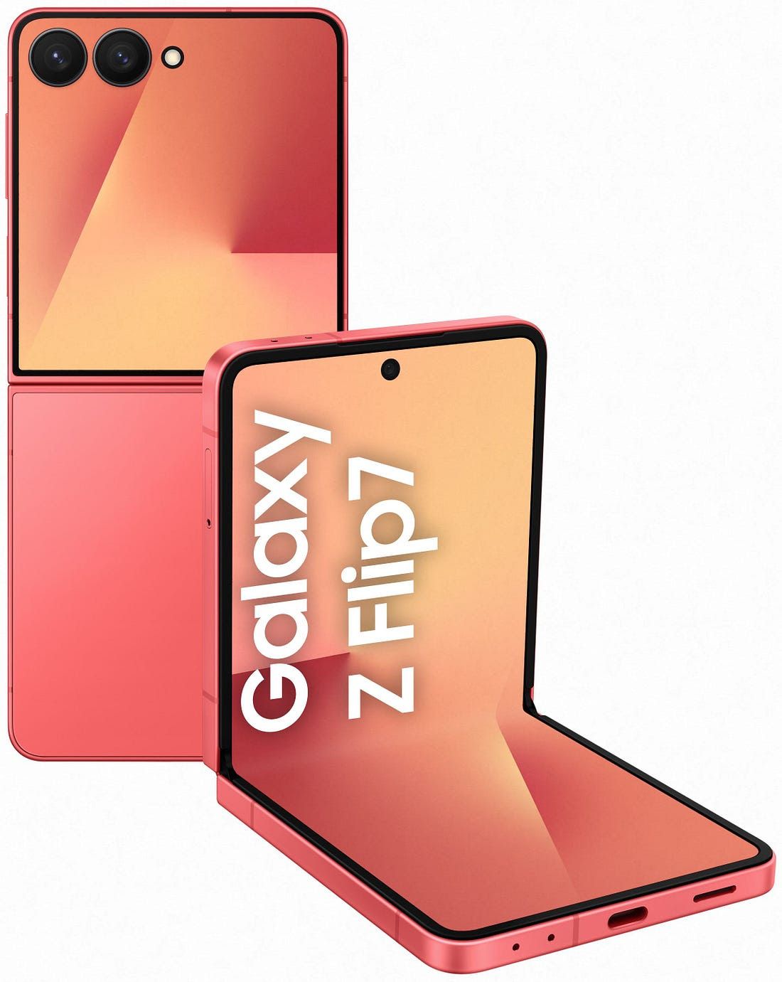 A render of the Galazy Z Flip 7 in coral.