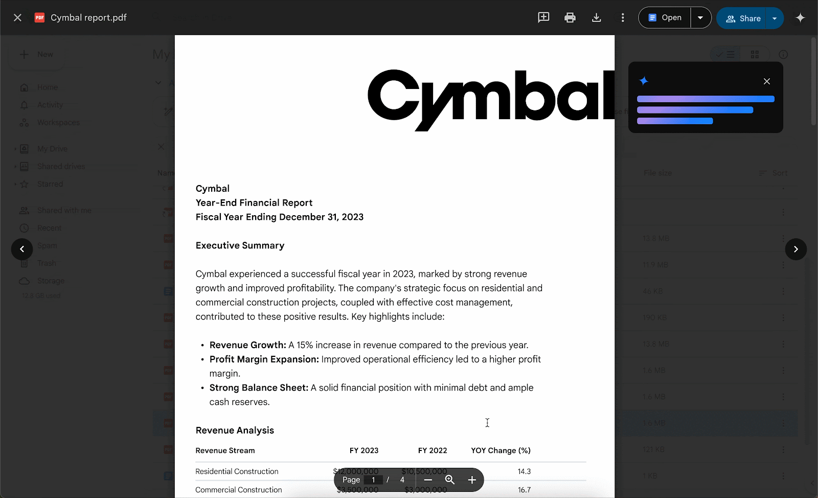 A GIF highlighting Google Drive's new PDF Summary Card.