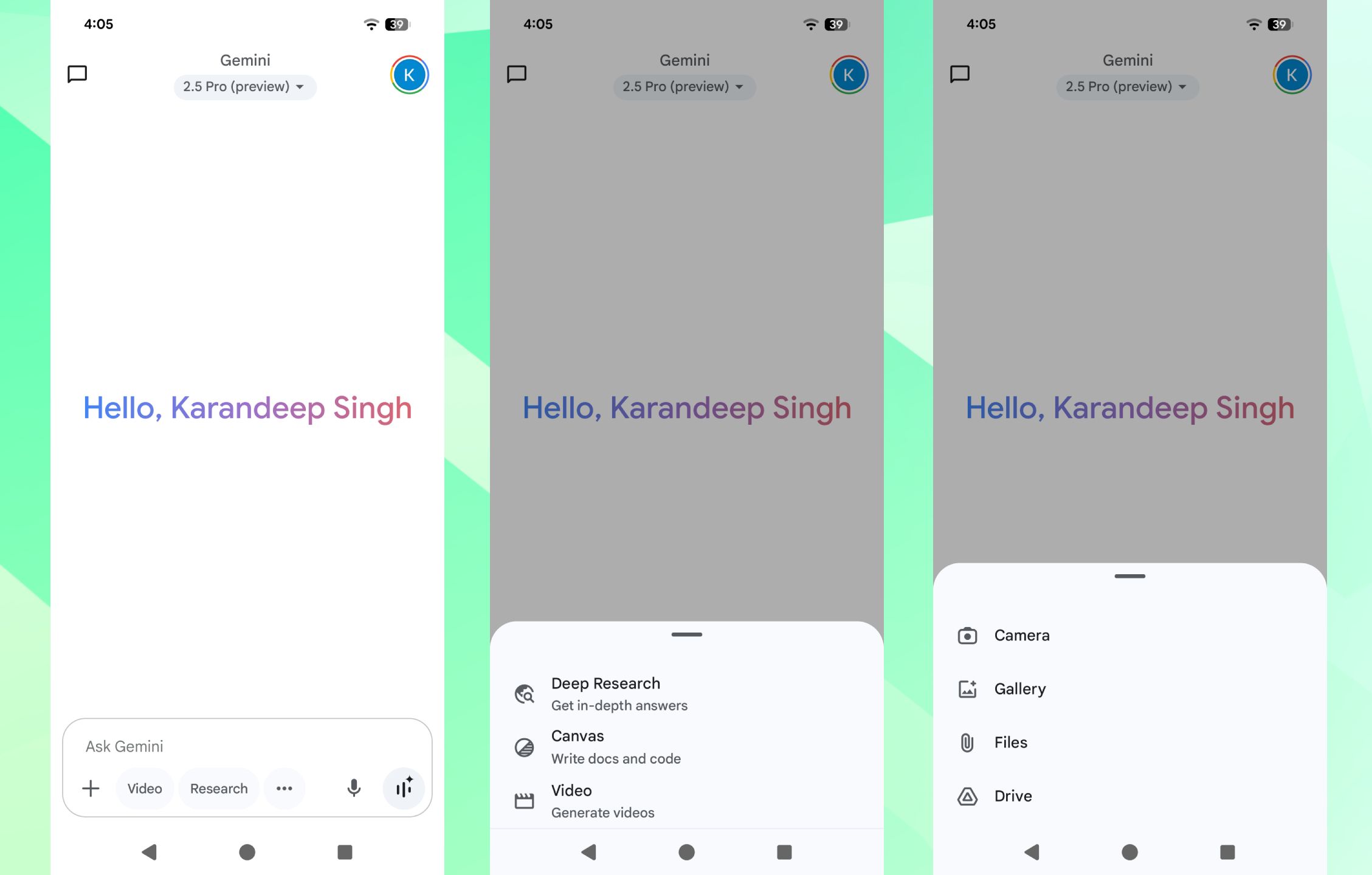 Screenshots highlighting Gemini app's UI changes.