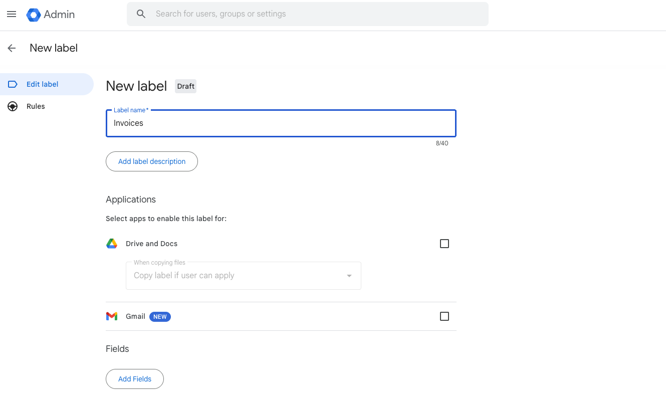 Google Drive labels set up