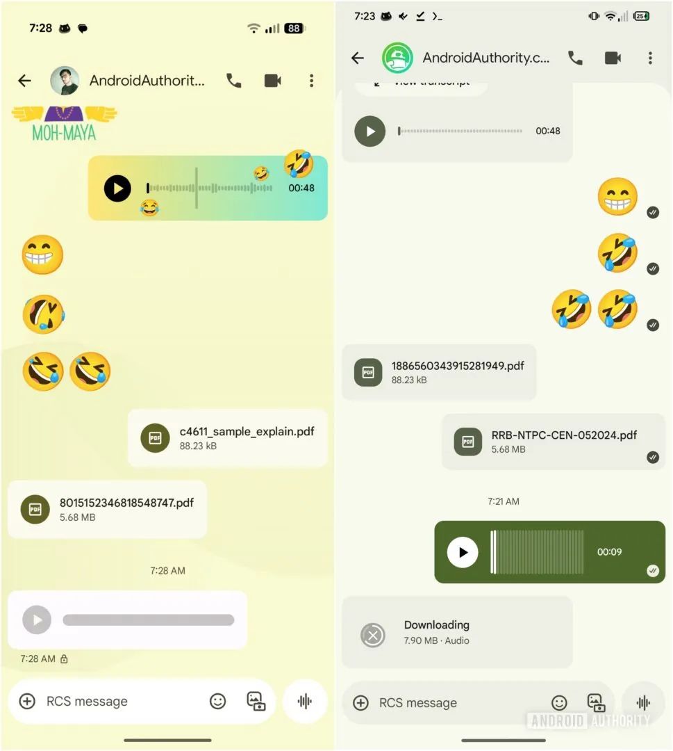تصاویر UI فعلی و آینده پیام های Google.