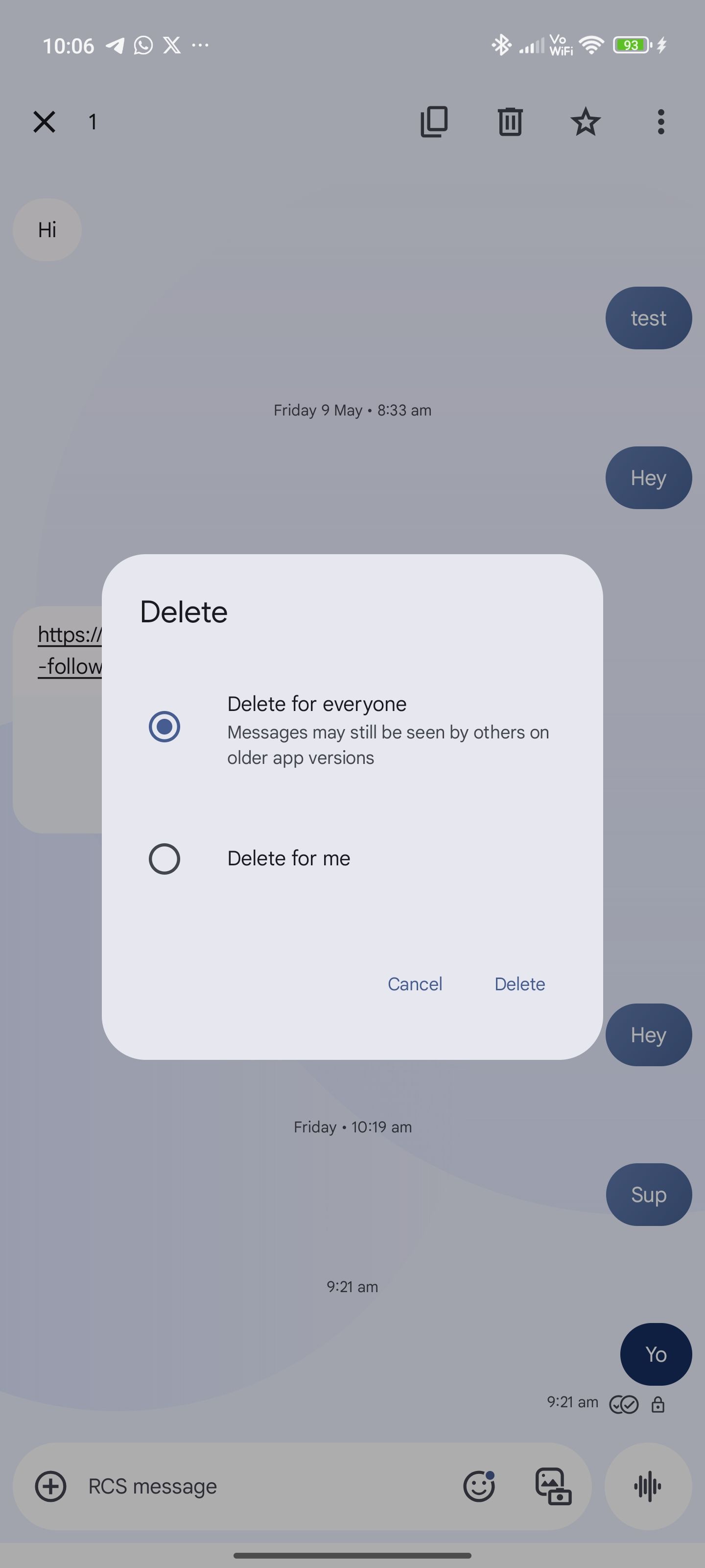 Google Messages Delete for everyone option