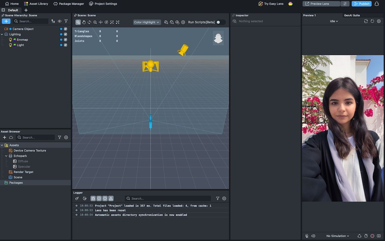 Lens Studio app on MacBook showing different advanced controls