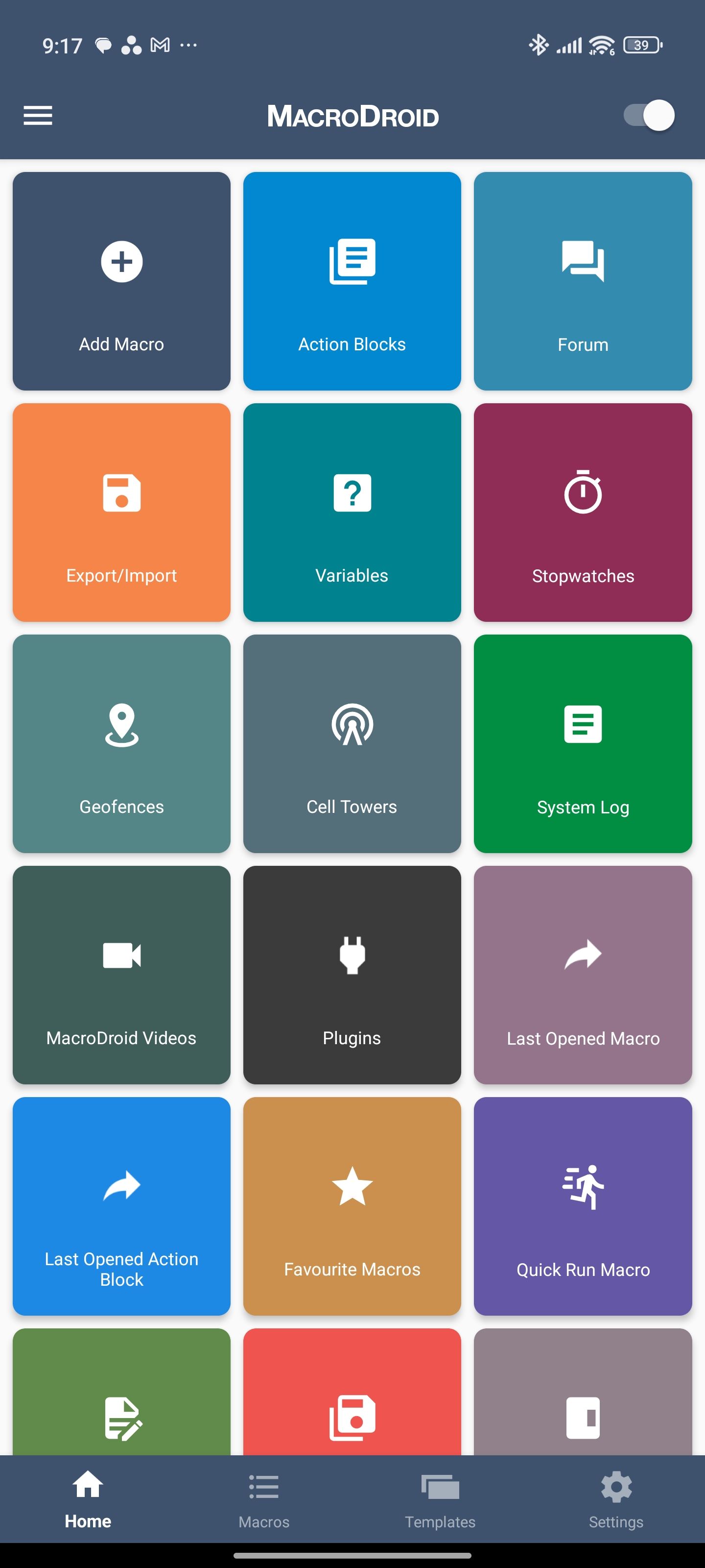 MacroDroid home screen