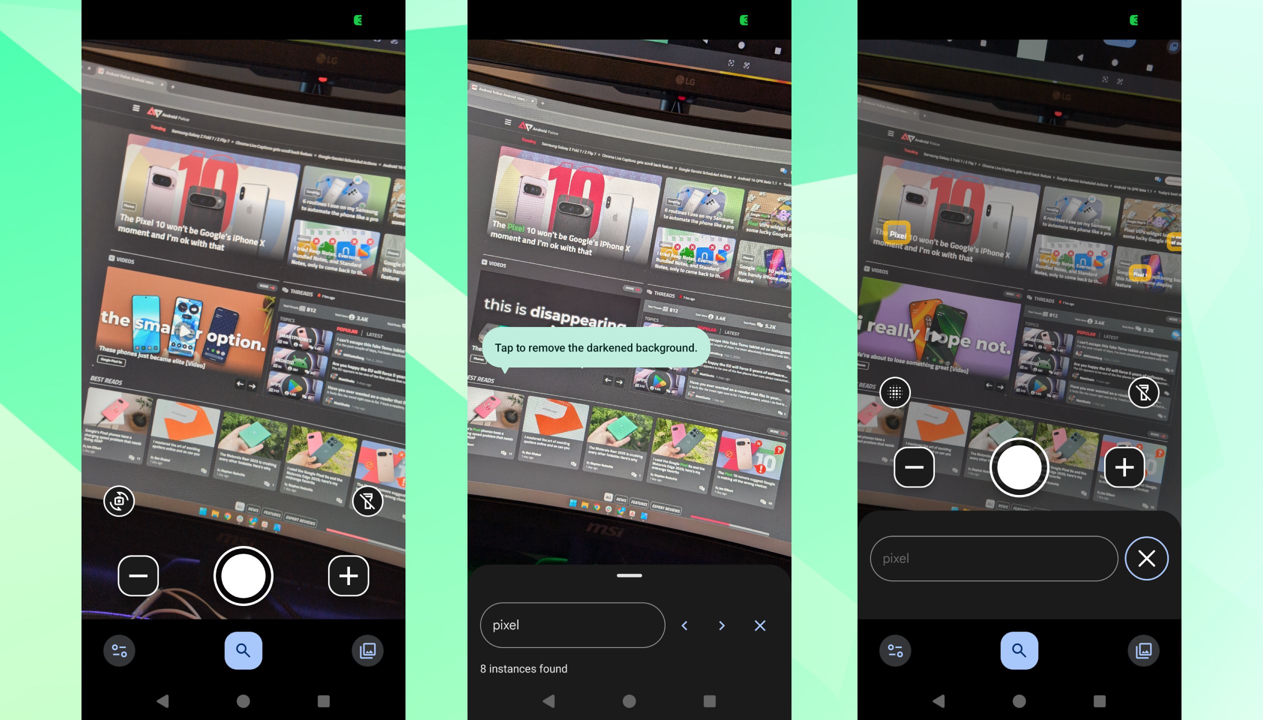 Screenshots highlighting Magnifier's new 'Find' tool.
