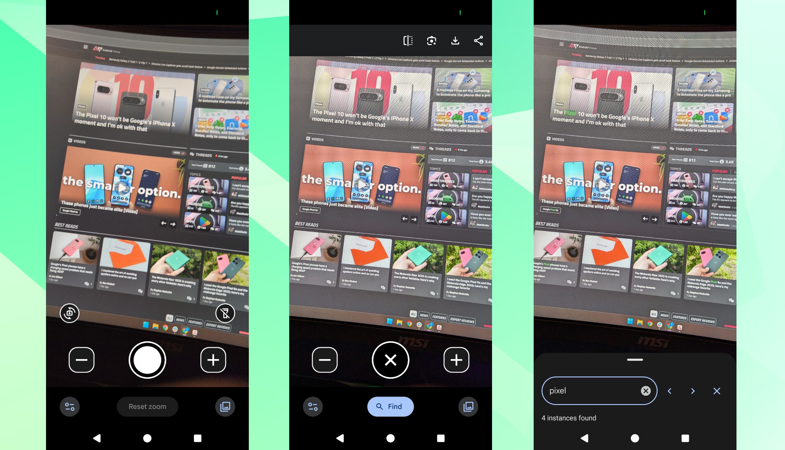 Screenshots highlighting Magnifier's existing 'find' tool.
