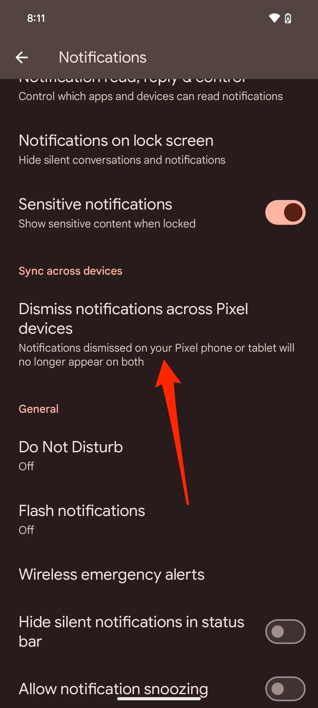 Google像素通知菜单显示了红色箭头指向拒绝多个像素通知的选项
