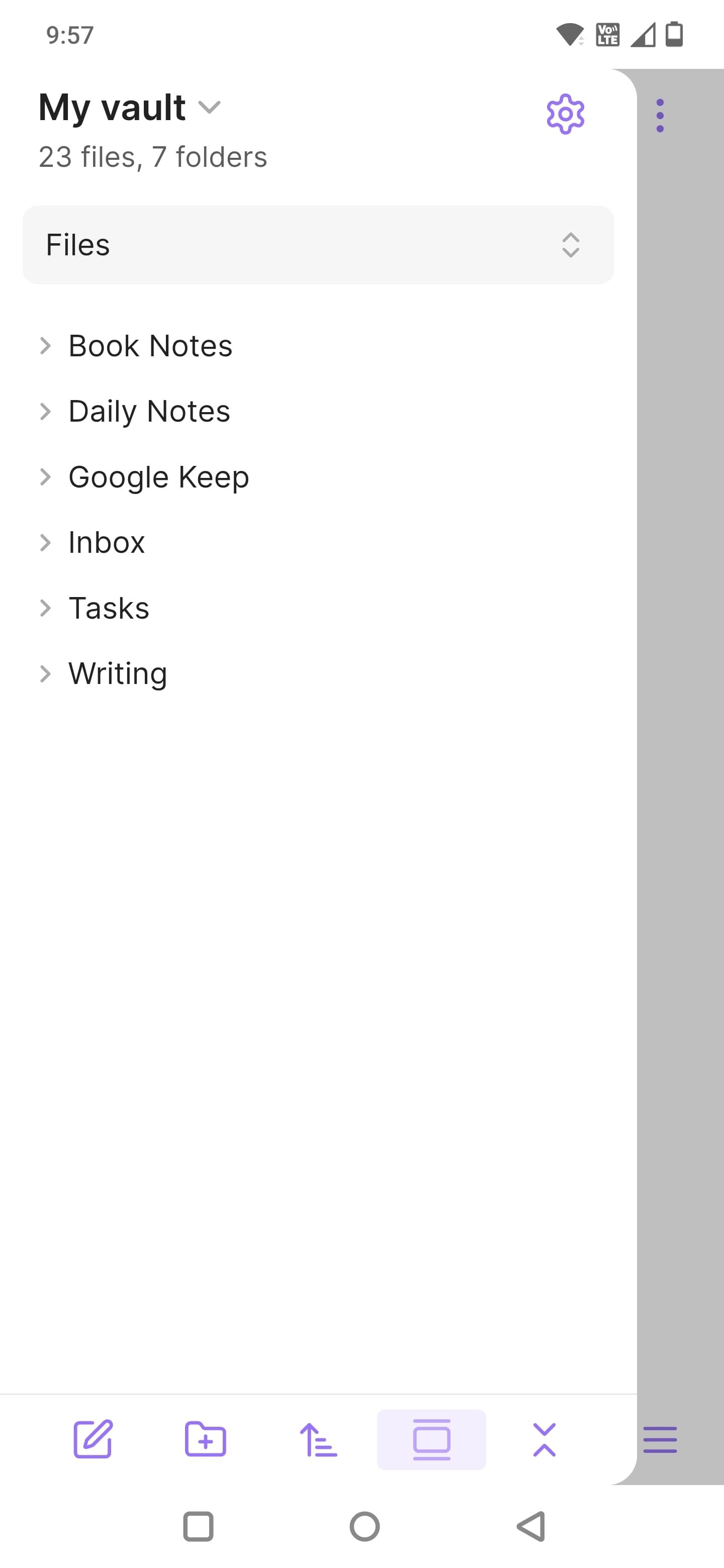 Screenshot of the Obsidian app showing the Settings page